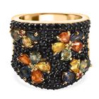 D'Joy Mehrfarbig Saphir, Schwarzer Spinell Ring 925 Silber 750 Gelbgold Vermeil (Größe 18.00) ca. 5,71 ct