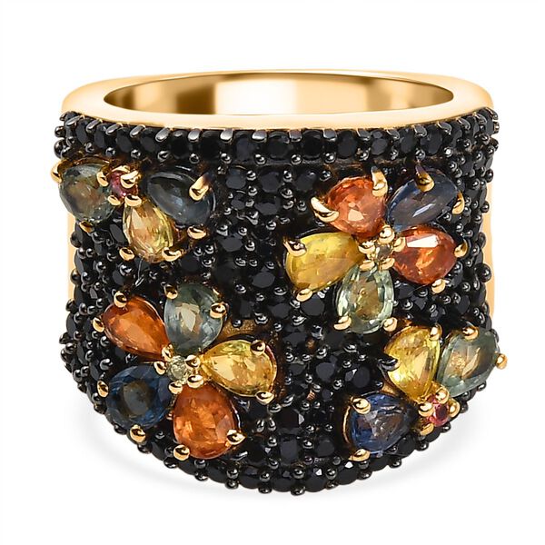 D'Joy Mehrfarbig Saphir, Schwarzer Spinell Ring 925 Silber 750 Gelbgold Vermeil (Größe 18.00) ca. 5,71 ct image number 0