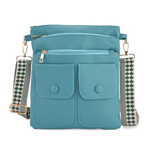 Umhängetasche aus feinem Lederimitat mit mehreren Taschen, Einheitsgröße, Türkis image number 0