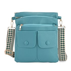 Umhängetasche aus feinem Lederimitat mit mehreren Taschen, Einheitsgröße, Türkis