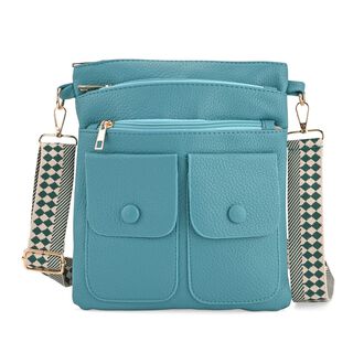 Umhängetasche aus feinem Lederimitat mit mehreren Taschen, Einheitsgröße, Türkis Umhängetasche aus feinem Lederimitat mit mehreren Taschen, Einheitsgröße, Türkis