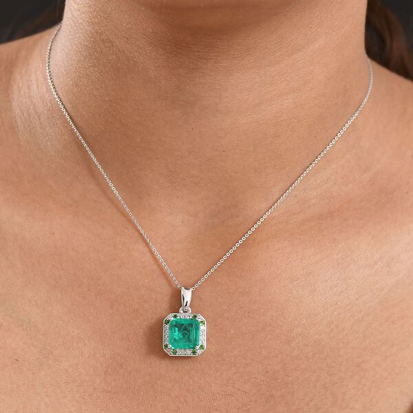 D'Joy AAA Smaragd-Quarz Triplette, Wei&szlig;er Zirkon Schmuckset ca. 45 cm 925 Silber rhodiniert ca. 5.64 ct image number 2