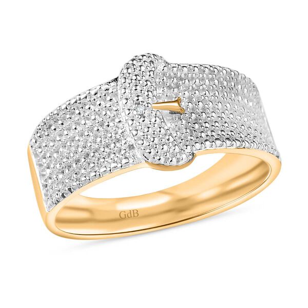 Designer Inspirierter - Wei&szlig;er Diamant Schnalle Ring, Goldfarben (Gr&ouml;&szlig;e 16.00) image number 3