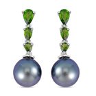 Tahiti Perle, nat&uuml;rlicher Chromdiopsid Ohrringe, 925 Silber rhodiniert, ca. 1.61 ct