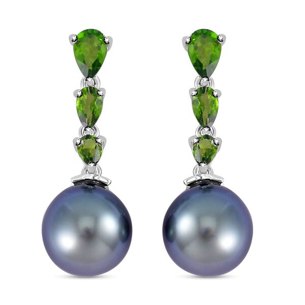 Tahiti Perle, nat&uuml;rlicher Chromdiopsid Ohrringe, 925 Silber rhodiniert, ca. 1.61 ct
