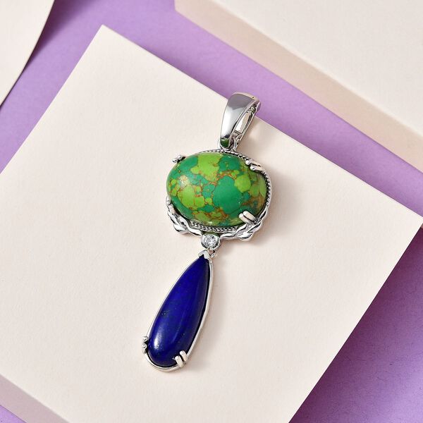 Gr&uuml;ner T&uuml;rkis, Zirkon und Lapislazuli-Anh&auml;nger - 33,75 ct. image number 2