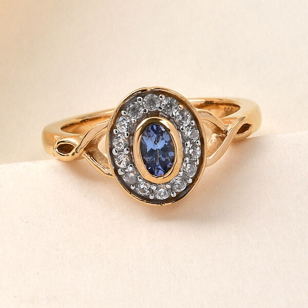 Tansanit und Zirkon Ring 925 Silber vergoldet  ca. 0,55 ct image number 2