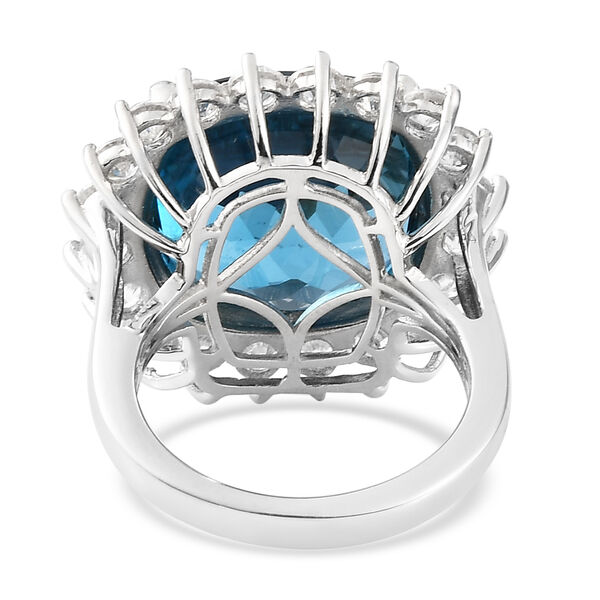 Premium London Blau Topas und Zirkon-Ring, 925 Silber platiniert  ca. 24,16 ct image number 6