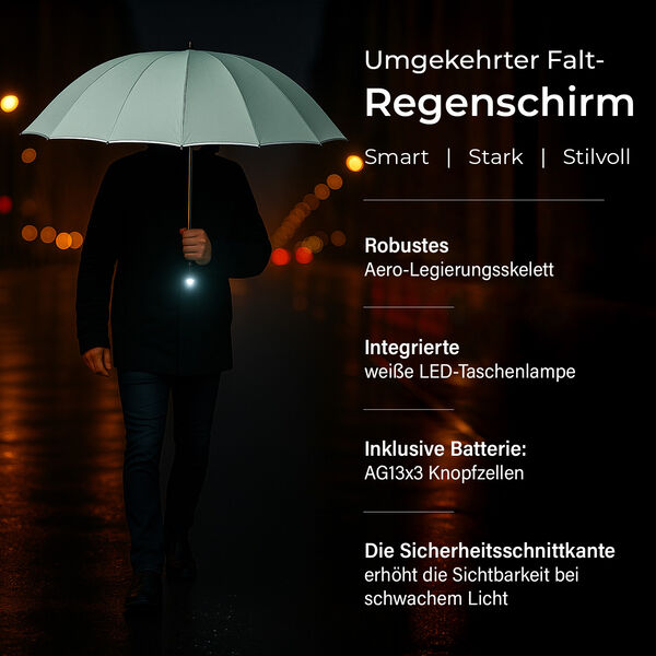 Aero-Alloy Rahmen Design – 22 Zoll LED 10K Reverse Falt-Regenschirm in Grün image number 2