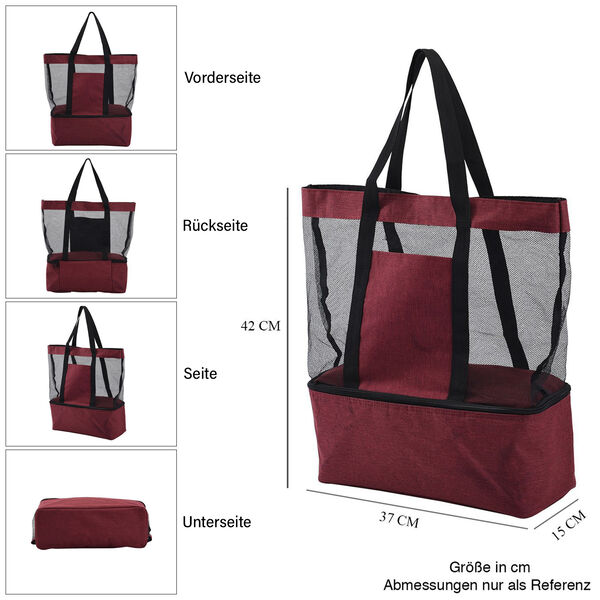Zweistöckige Netz-Einkaufstasche mit Kühlfach, 37x15x42cm, weinrot image number 5