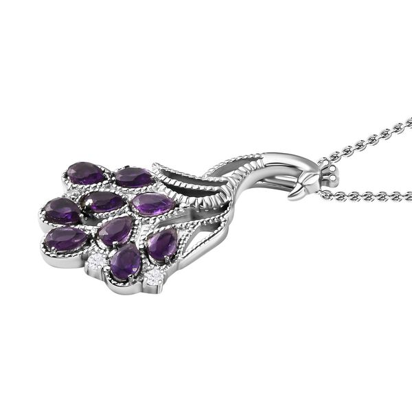 Afrikanischer Amethyst, weißer Zirkon Anhänger mit Kette, Edelstahl, ca. 4.23 ct image number 4