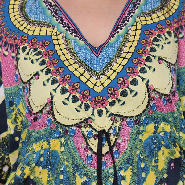 V-Ausschnitt bedruckter Kaftan, Einheitsgröße Grün image number 5