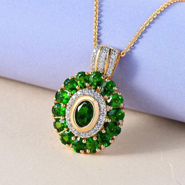 Nat&uuml;rlicher Chromdiopsid-Anh&auml;nger mit Kette, 925 Silber Gelbgold Vermeil ca. 4.55 ct image number 3