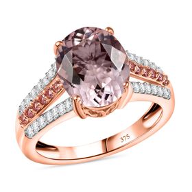 AAA Rosa Morganit, Padparadscha Saphir und Diamant Ring in 375 Roségold - 3,96 ct.