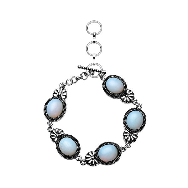 Opalith Armband, ca. 20 cm, silberfarben, schwarz oxidiert ca. 37,00 ct