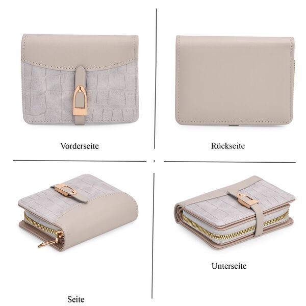 2-teiliges Geldbörsen-Set im Krokoprägungs-Design, Lange Geldbörse 20x10x3 cm und Bifold-Geldbörse 12x9x3,5 cm, Grau image number 6