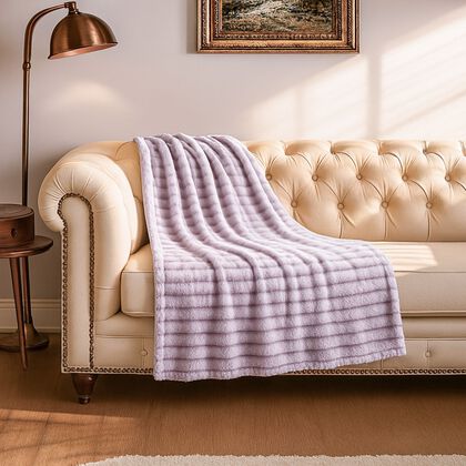 Gestreifte Kunstfell-Decke, 150x200 cm, 300 gms, einlagig, Lila