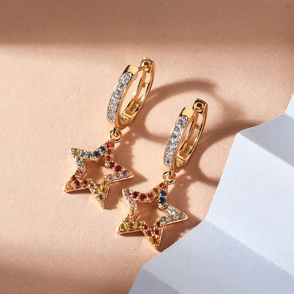 Mehrfarbig Saphir und Zirkon Stern Ohrh&auml;nger 925 Silber vergoldet ca. 1,44 ct&nbsp; image number 2