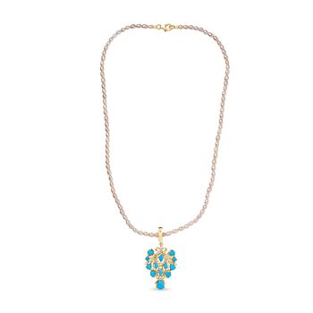 D'Joy Sleeping Beauty T&uuml;rkis, Zirkon und wei&szlig;er S&uuml;&szlig;wasserperle Anh&auml;nger mit 50cm Kette