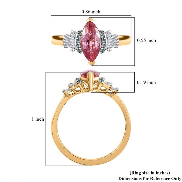 LUXORO zertifiziert und gepr&uuml;ft AAAA Padparadscha Saphir, Paraiba Turmalin und Diamant Ring in 585 Gold - 2 ct. image number 5