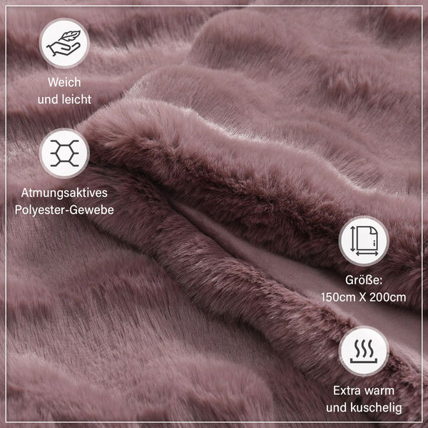 Serenity Night: Superweiche doppellagige Decke, luxuriöses Kunstfell mit Mikroplüschfutter, 150 x 200 cm, Rosenholz image number 4