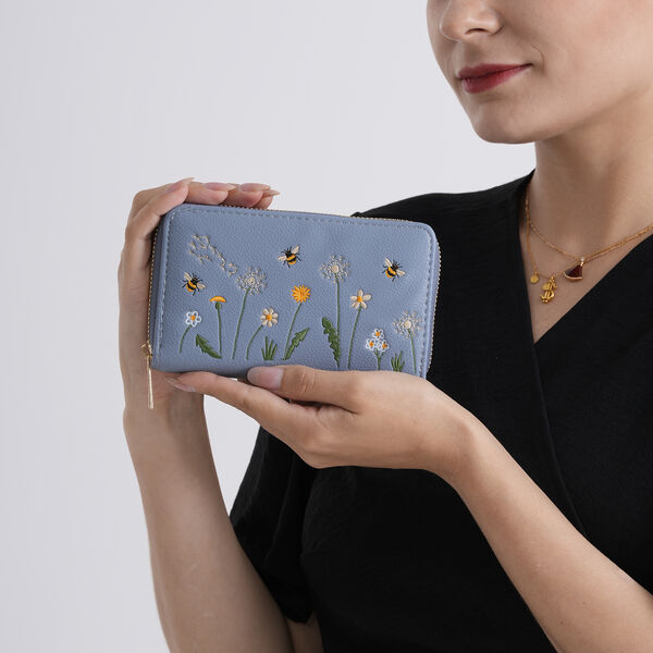 PU-Geldb&ouml;rse mit RFID-Schutz, Bienenmuster, 15,5x2,5x10cm, Blau image number 3