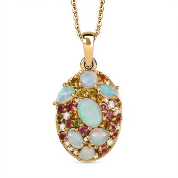 D'Joy &auml;thiopischer Welo Opal und Multi-Edelstein Ring und Anh&auml;nger mit 50cm Kette