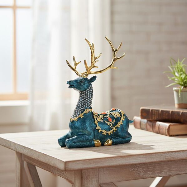 LIVMORE Rentier-Design Schmuckdose, 15,5x19cm, Dunkelblau-Gold image number 2