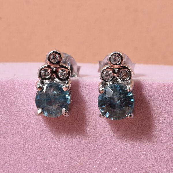 D'Joy AA Blauer Zirkon, Weißer Zirkon Ohrringe 925 Silber rhodiniert ca. 1,70 ct. image number 1
