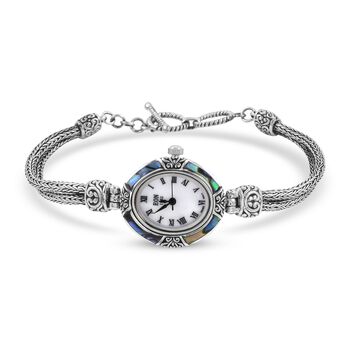 Royal Bali - EON 1962 schweizer Uhrwerk Wasserdichte Uhr,  Abalone Muschel 19 cm 925 Silber ca. 20,51g