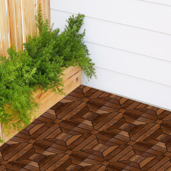 10er-Set Fliesen aus Teakholz, Schleifenmuster, Braun&nbsp; image number 1