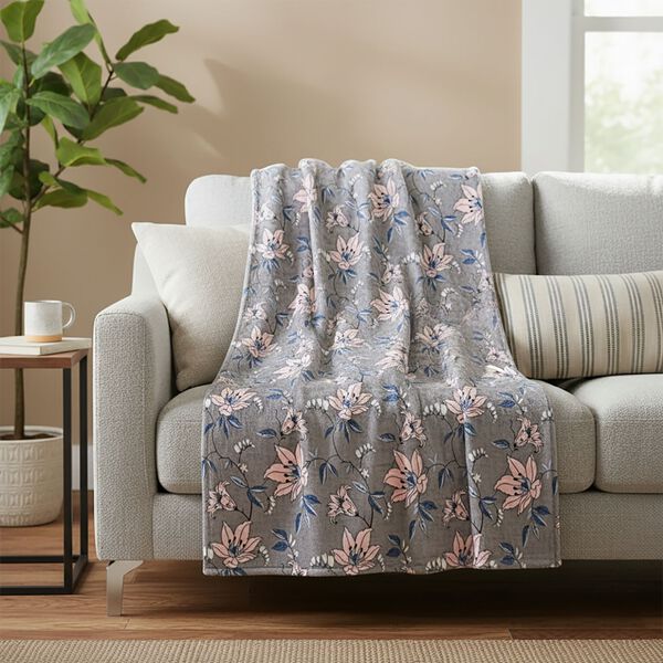 Ultraweiche bedruckte 155gsm Flanell Kuscheldecke, 200x150cm, Grau-Rosa image number 2