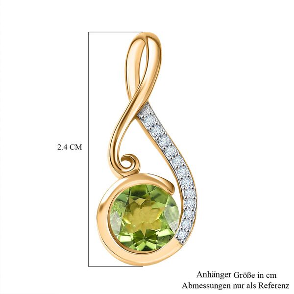 D'Joy Peridot, Weißer Zirkon Anhänger 925 Silber vergoldet ca. 1,33 ct. image number 6