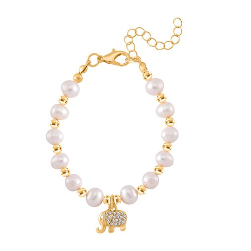 Weißes Süßwasser Perle und Kristall Armband in Goldton image number 0