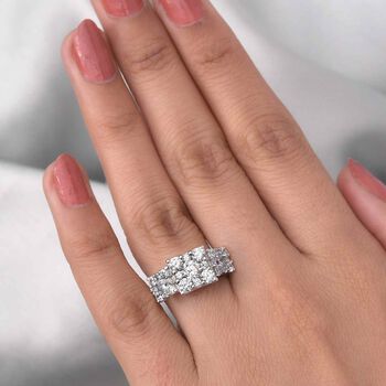 LUSTRO STELLA Hergestellt mit ZIRKONIA Cluster-Ring 925 Silber Platin-&Uuml;berzug