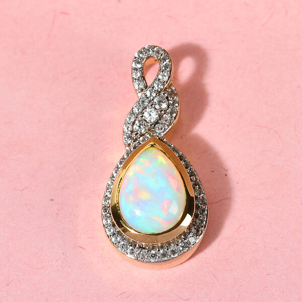 Natürlicher, äthiopischer Opal und Zirkon-Halo-Anhänger in Silber image number 3