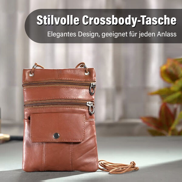 100% Echtleder Crossbody-Tasche, 15.25x19.05 cm, braun image number 2