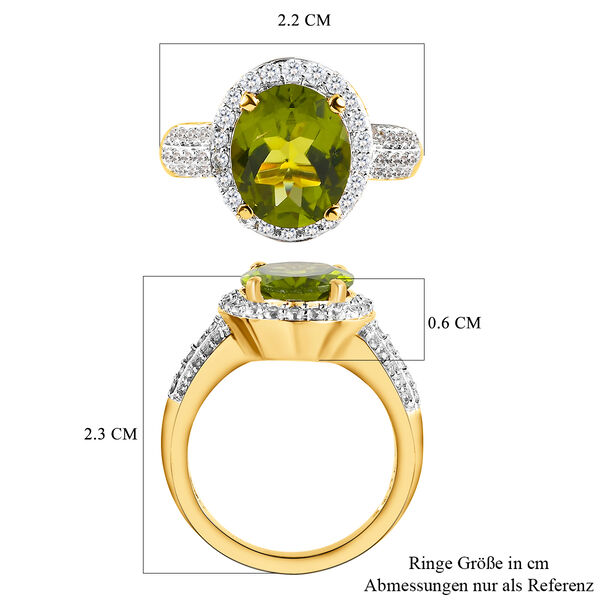 Natürlicher Peridot und weißer Zirkon-Ring, 925 Silber Gelbgold Vermeil  ca. 4,21 ct image number 8
