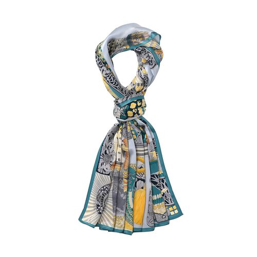 LA MAREY - 100% Maulbeeren-Seidenschal, Chiffon, 55x170 cm, Grau mit Multi-Muster image number 0