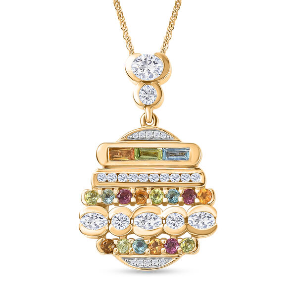 GP Art Deco Kollektion - Wei&szlig;er Zirkon Anh&auml;nger mit Kette, ca. 50 cm 925 Silber 750 Gelbgold Vermeil ca. 6.32 ct