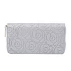 Lange Brieftasche aus naturfreundlichem Kunstleder, 19x2.5x10cm, florales Muster, silber