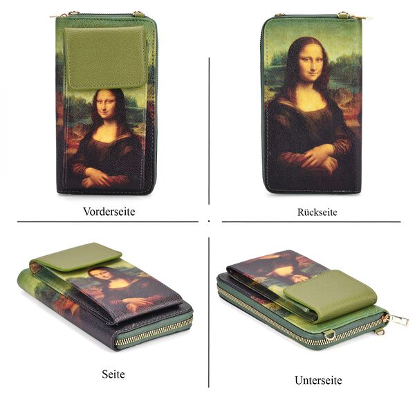 PU Handytasche mit RFID-Schutz, 20x11x2cm, Gr&uuml;n und braun mit Mona-Lisa-Muster image number 5