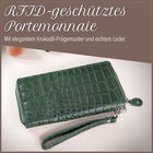 RFID-geschützte Brieftasche aus 100% echtem Leder mit Kroko-Prägung und abnehmbarem Trageschlaufe, dunkel grün image number 1