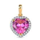 D joy Lab Created Rosa Saphir, Weißer Zirkon Anhänger 925 Silber 750 Gelbgold Vermeil ca. 4,70 ct.