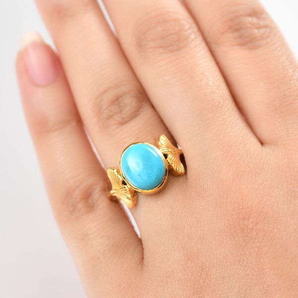 GP Italienische Garten Kollektion - AA Sleeping Beauty T&uuml;rkis, Kanchanaburi Blauer Saphir Ring 925 Silber 750 Gelbgold Vermeil (Gr&ouml;&szlig;e 19.00) ca. 2.77 ct image number 3