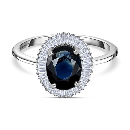RHAPSODY - AAAA nat&uuml;rlicher Australischer blauer Saphir, Wei&szlig;er Diamant Ring, 950 Platin, (Gr&ouml;&szlig;e 16.00), ca. 1.60 ct