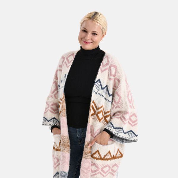 La Marey - Aztekenmuster-Cardigan, One Size, 75x85cm, Rosa-Blau image number 4