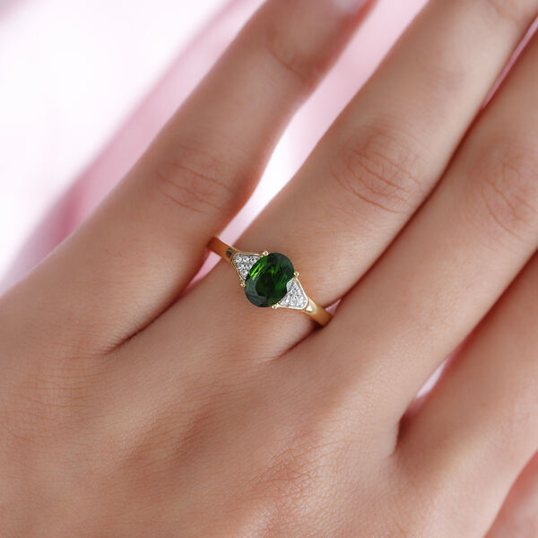 Natürlicher Chromdiopsid und Zirkon Ring 925 Silber vergoldet image number 3