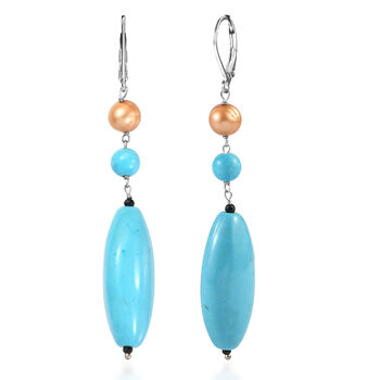 EverTrue blaue gef&auml;rbte Magnesit und gelbe gef&auml;rbte Perle Ohrringe -  62,80 ct.