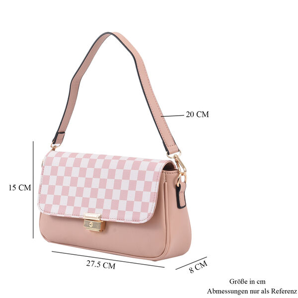 Designertasche mit Karo-Muster, Kunstleder mit abnehmbarem Riemen, Gr&ouml;&szlig;e 27,5x8x15 cm, Nude image number 7